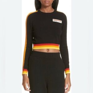 Opening Ceremony Black Graphic Race Stripe Accent Long Sleeve Crop Top Neck S